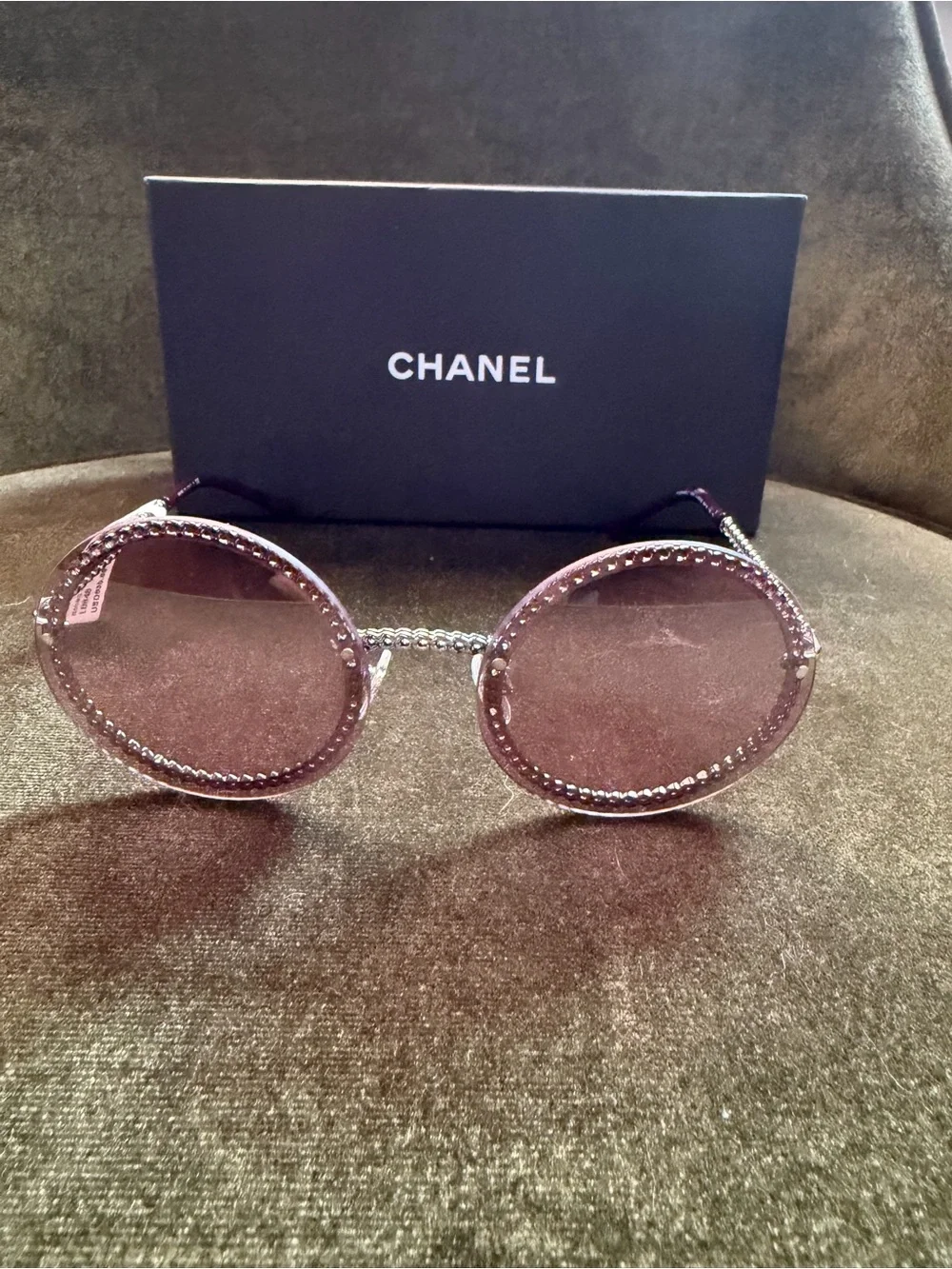 CHANEL Round Pink Sunglasses with Crystal Trim